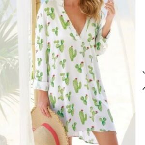 Mud Pie v neck cactus tunic dress size large pink green